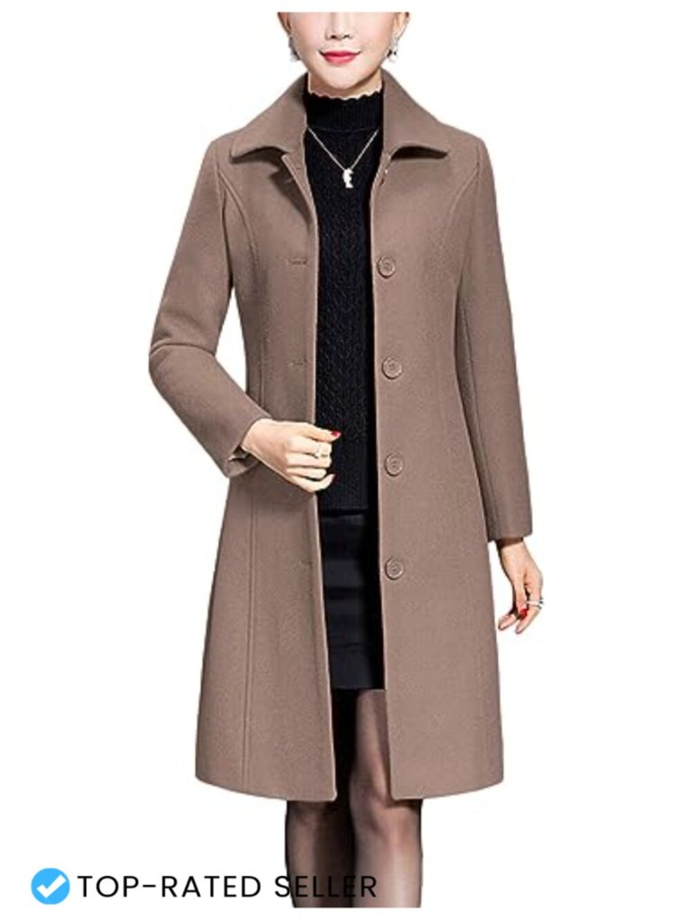 Wool Trench Coat Winter Long Thick Overcoat Slim Fit Button Front